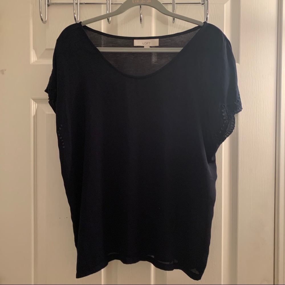 Loft navy mixed media blouse
